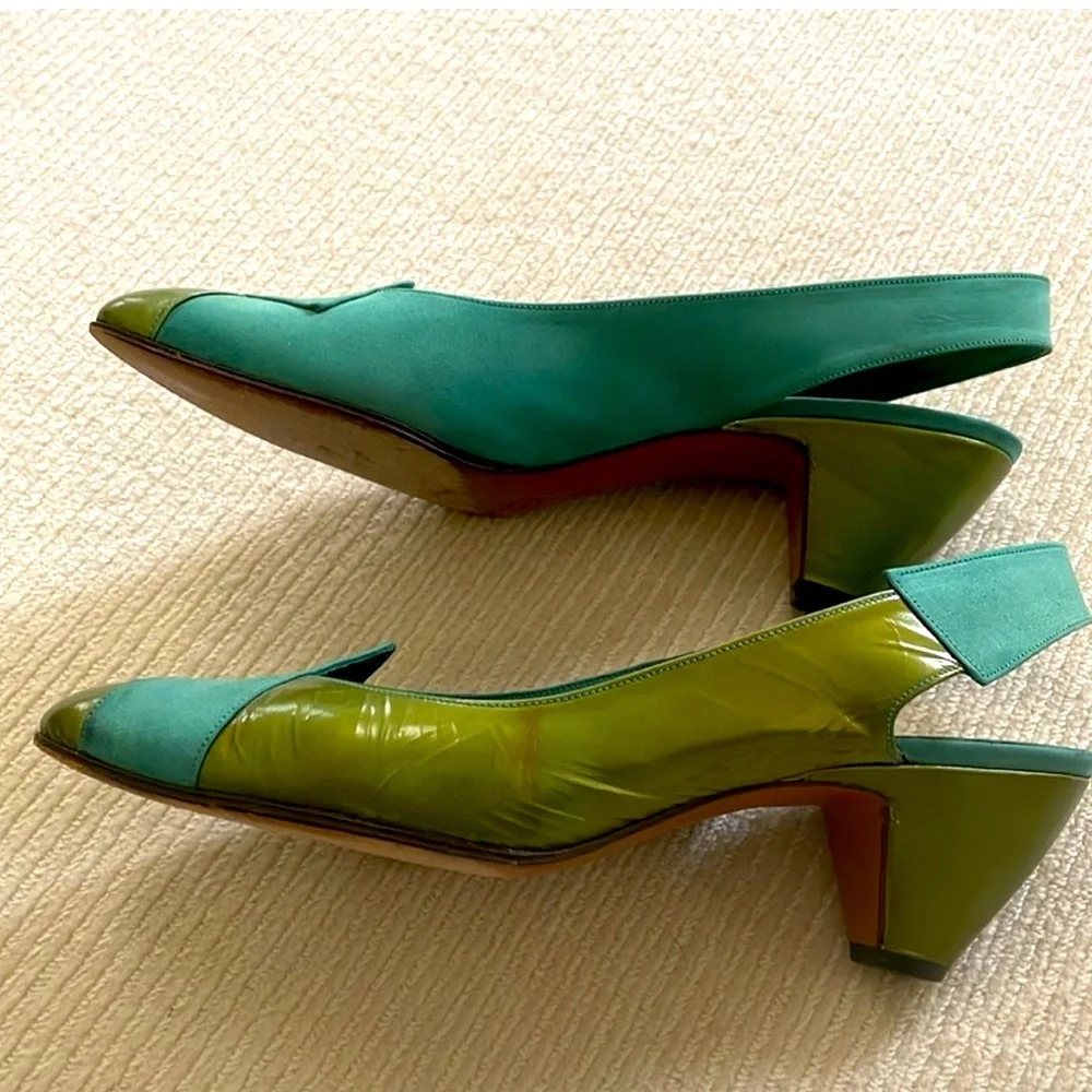 Farrutx Leather Turquoise and Green Slingback Heels